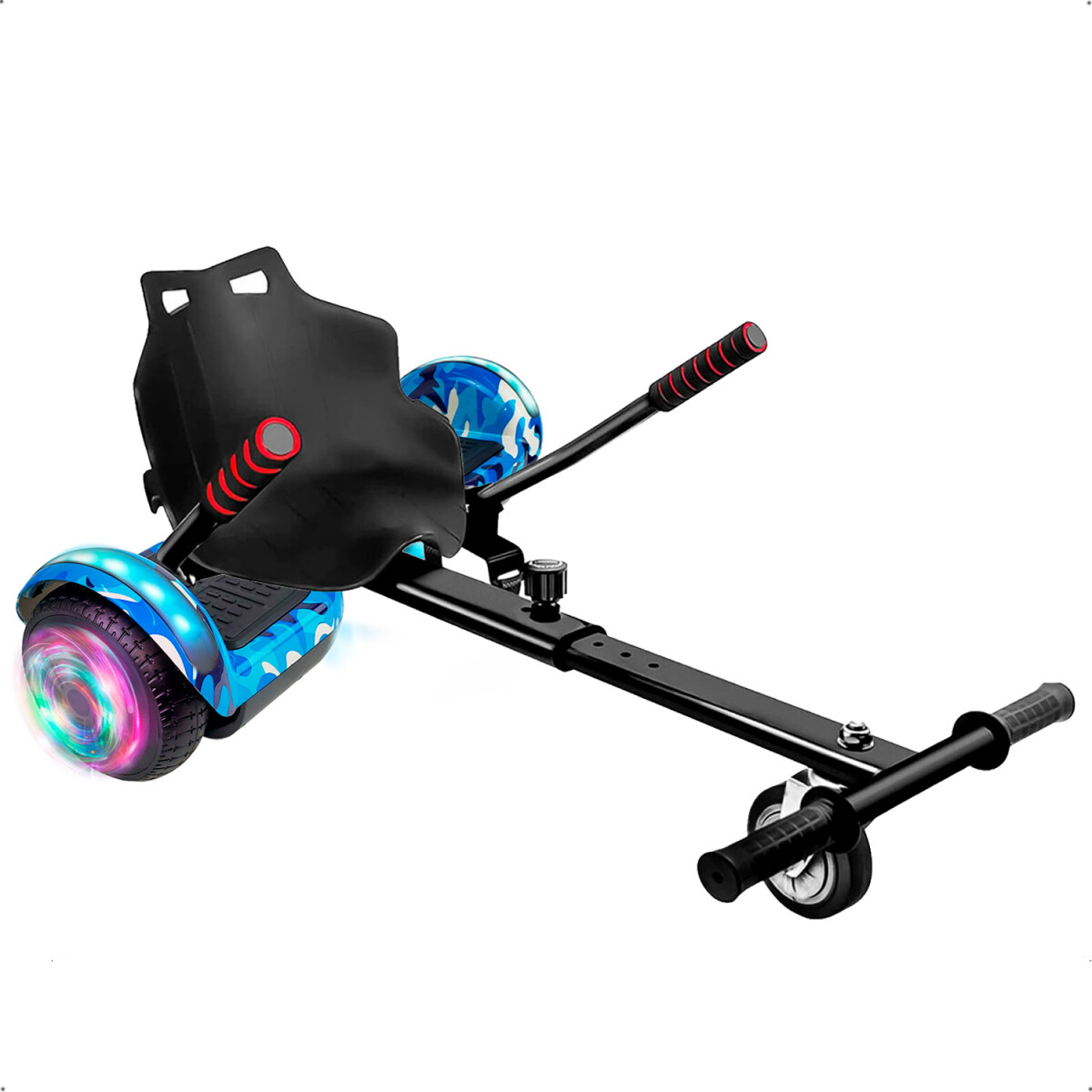 Combo De Skate Eléctrico 6.5" Con Luces Y Bluetooth + Asiento Para Hoverboard - AZUL 
