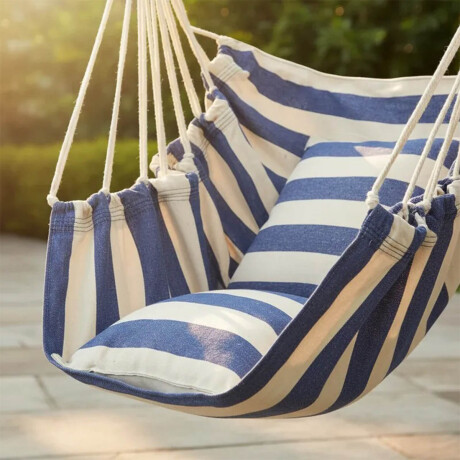 Hamaca Paraguaya Sillón Colgante Colores C/Almohadón Azul-Blanco