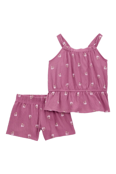 Set dos piezas de jersey arrugado, short y musculosa. diseño floral Sin color
