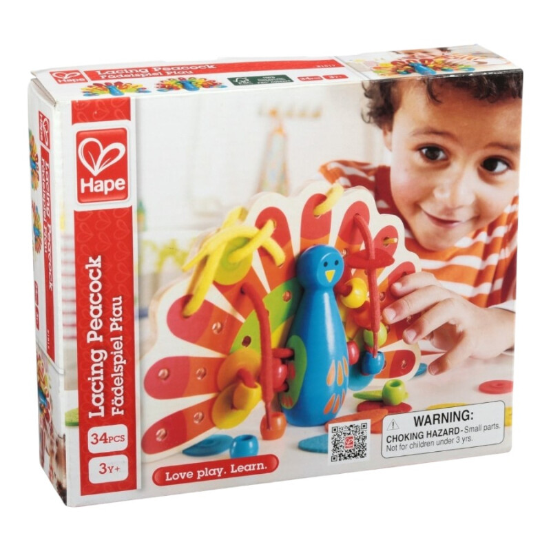 Juego de Enhebrado Pavo Real en Madera Hape Juego de Enhebrado Pavo Real en Madera Hape