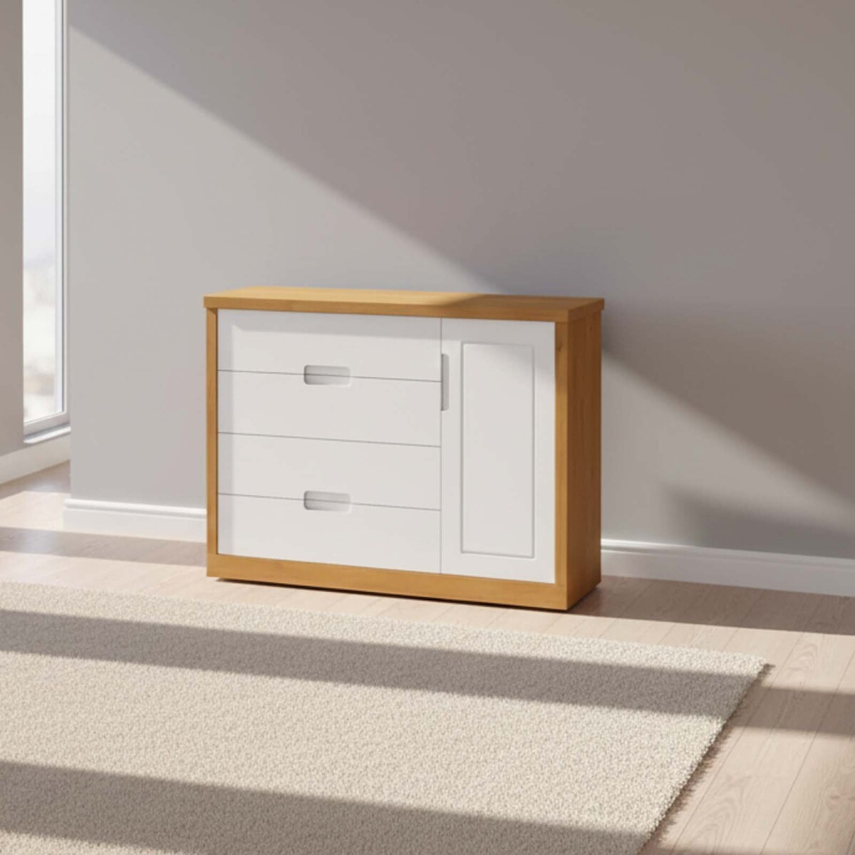 CÓMODA CAJONERA - 4 CAJONES MDF-Y-MADERA BLANCO TUTTO 