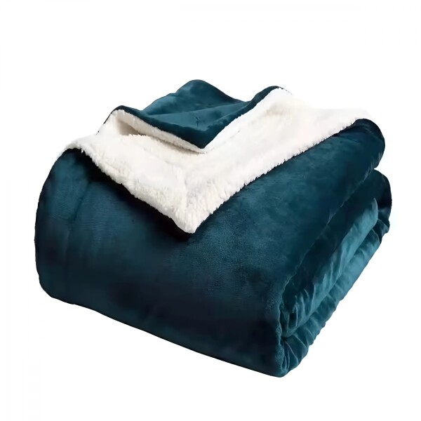 Frazada Manta Polar Con Corderito Acolchado 2 Plazas 230x200 Variante Color Verde Oscuro