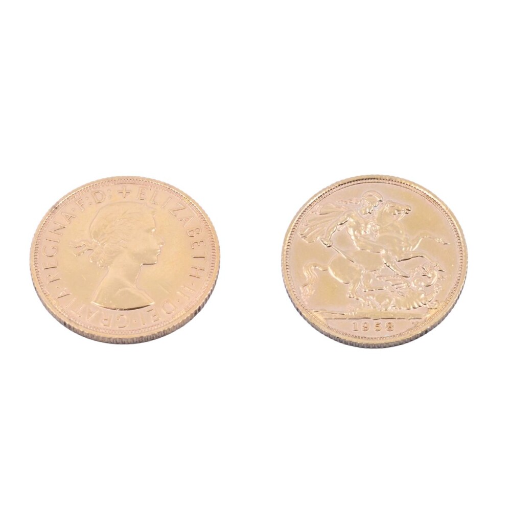 Moneda de oro Gran Bretaña un Soberano/Libra año 1958. Moneda de oro Gran Bretaña un Soberano/Libra año 1958.