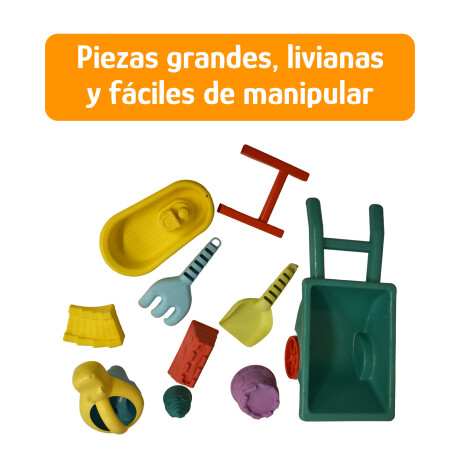 Set Juego Playa Infantil Carretilla Moldes Rastrillo 10pzas Verde