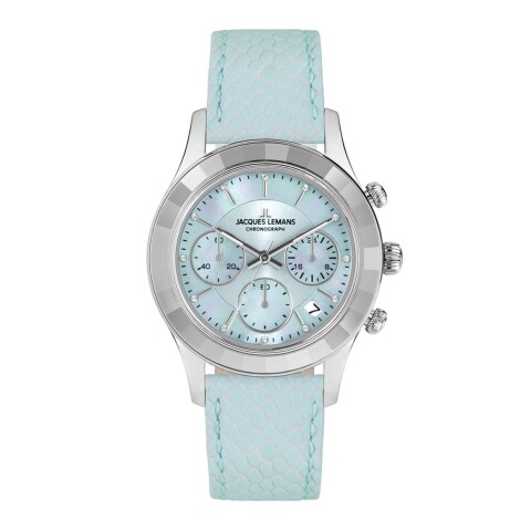 Reloj Jacques Lemans 1-2151C Venice cronógrafo con correa de cuero azul Azul
