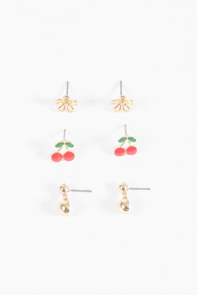 Set de caravanas cherry flor dorado