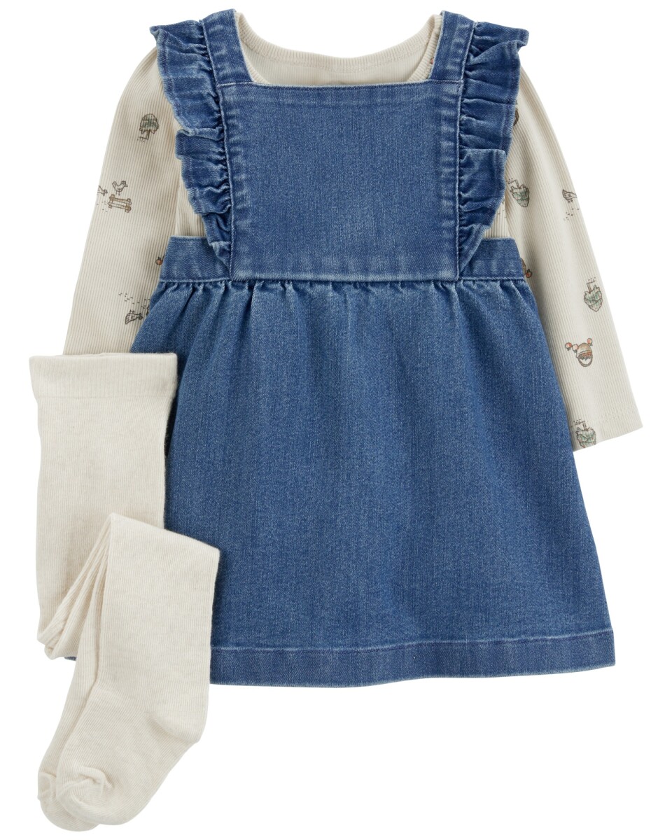 Set tres piezas, jumper jean, body y medias de algodón 