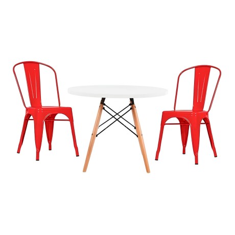 Juego de comedor Con Mesa Circular de 80cm + 2 Sillas Tolix Blanco