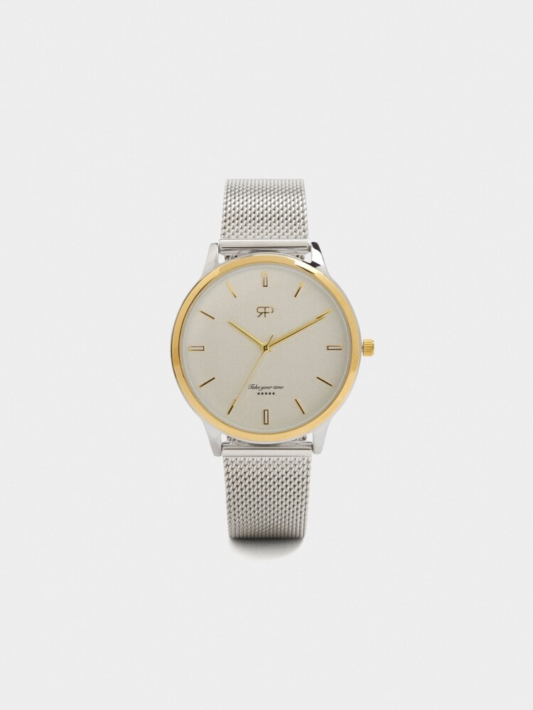 Reloj Bicolor Con Punto Metálico De Acero Inoxidable bicolor