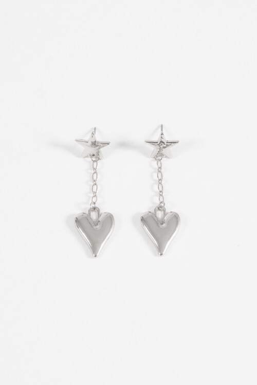 Caravanas cadena cora estrella plateado