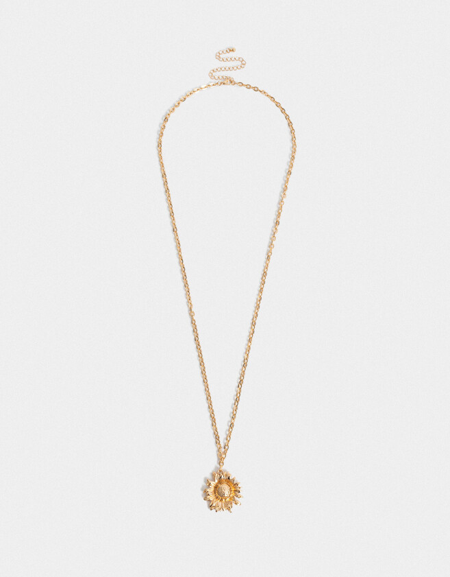 Collares Largos Con flores Collar Largo De Cadena Con Flor - Dorado