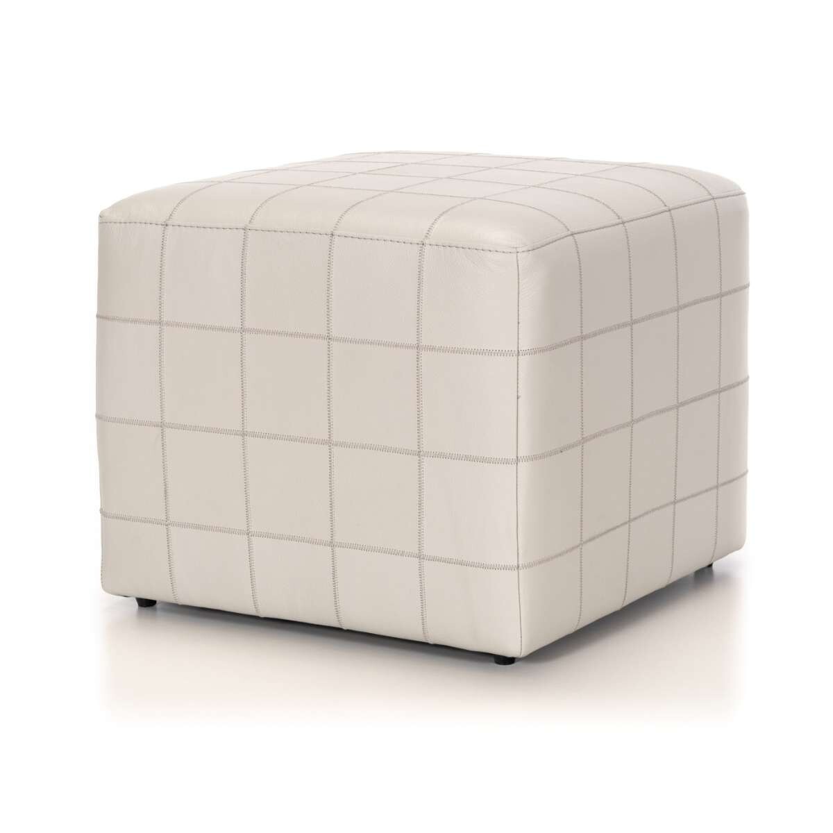 Puff Cubo - Cuero Básico - Off White - (Preventa) 