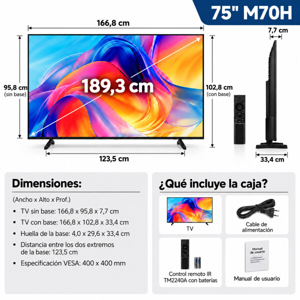 Smart Tv Samsung M70h 75" Mini Led 4k Uhd Vision Ai Saun75m70ha TV 75 SAMSUNG MINILED SAUN75M70HA