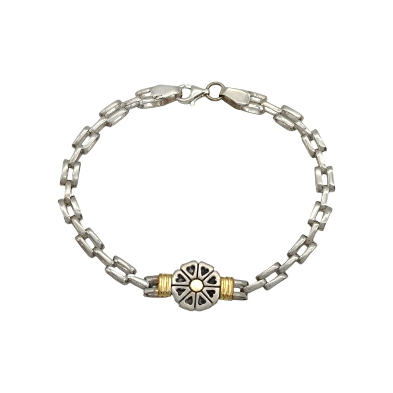 Pulsera Flor-Plata y Oro-Sin Piedra-PU5003 sinpiedra