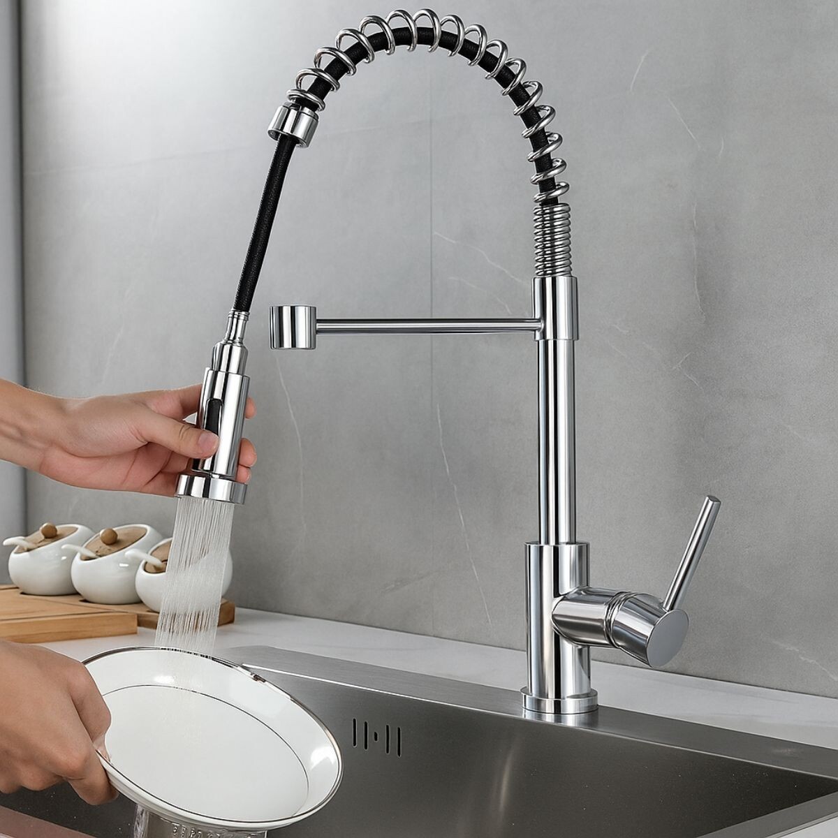 Canilla Cocina Grifo Monocomando Griferia Flexible Cromado 