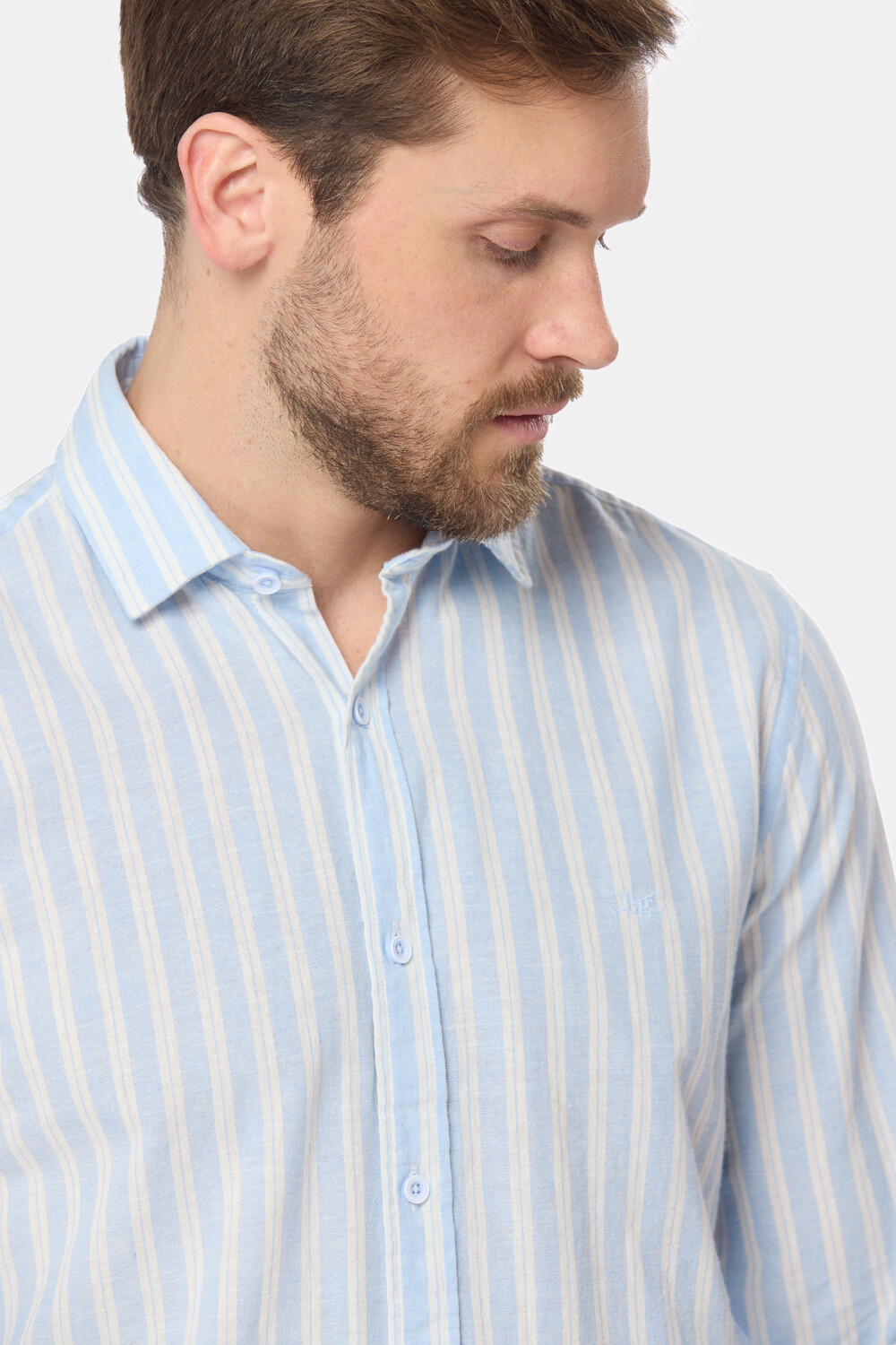 CAMISA RAYADA DE LINO Celeste
