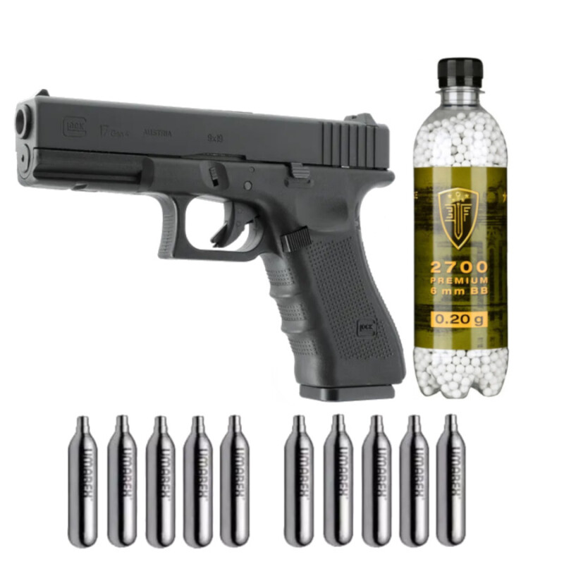Pistola Glock 17 Airsof 6mm Gen4 Co2 + Balines + Garrafas Negro 6 Mm Pistola Glock 17 Airsof 6mm Gen4 Co2 + Balines + Garrafas Negro 6 Mm