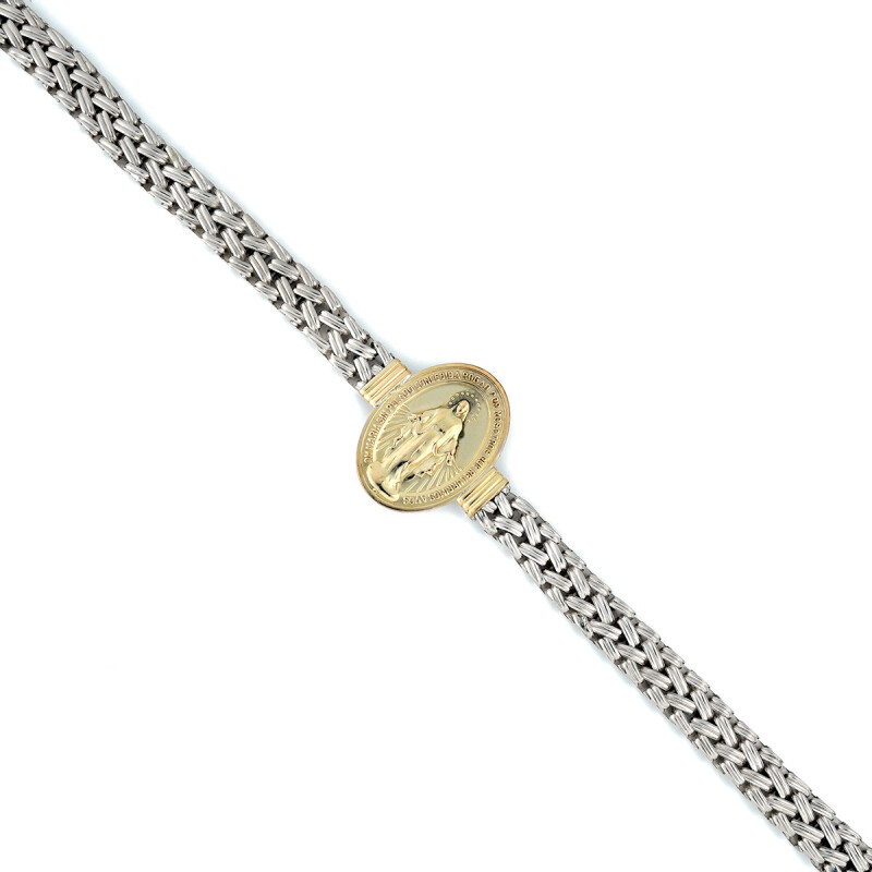 Pulsera en plata 925 y oro con imágen de virgen milagrosa Pulsera En Plata 925 Y Oro Con Imágen De Virgen Milagrosa