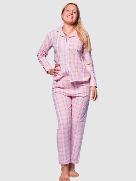 Pijama manga larga abotonado Strips Rosa