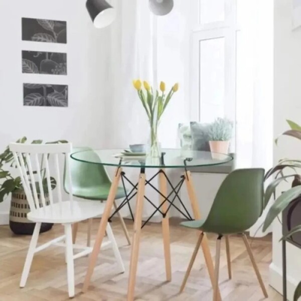Mesa Comedor ComboHome Eames Redonda Vidrio 90 Cm Premium Transparente