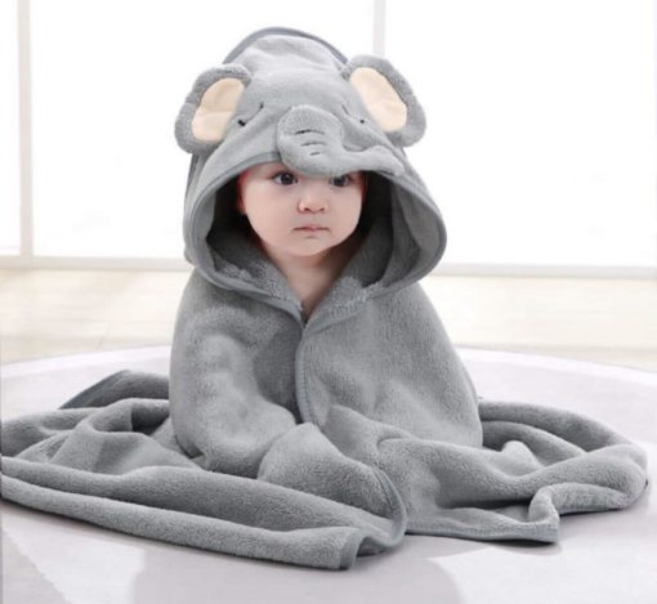Toalla De Bebe Con Capucha Animales 80x80cm - Gris 