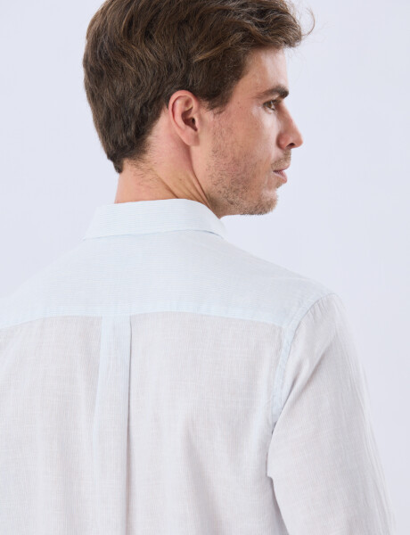 CAMISA RAYADA DE LINO Celeste