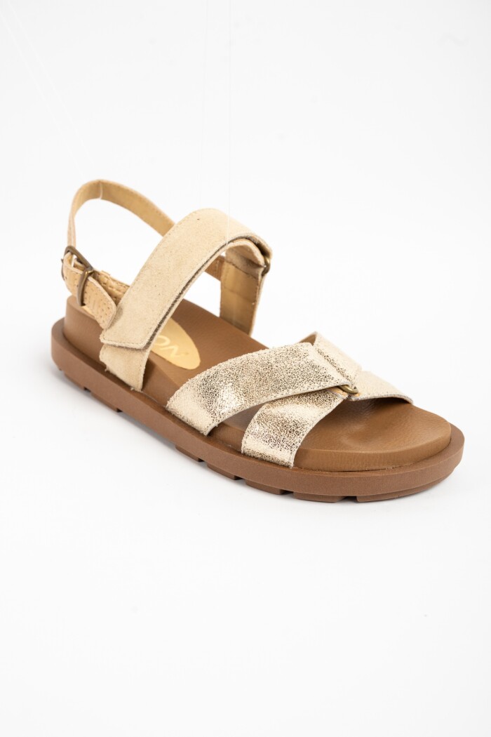Sandalias Track Camel Dorado Cuero Nácar