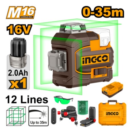 Nivel Láser INGCO 3D verde a batería + Valija + Accesorios Nivel Láser INGCO 3D verde a batería + Valija + Accesorios