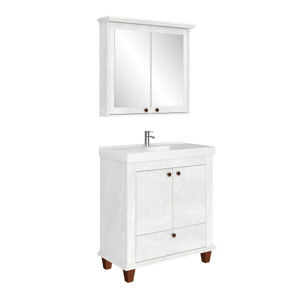CONJUNTO DE BAÑO VALENCIA CRISTAL 80 CM / MUEBLE + BACHA + ESPEJO Conjunto De Baño Valencia Cristal 80 Cm / Mueble + Bacha + Espejo