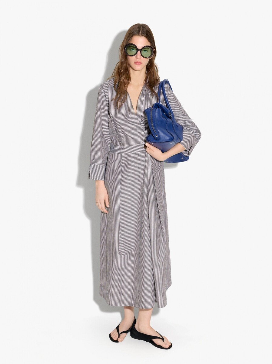 Vestido Largo Con Rayas 100% Algodón - marron 