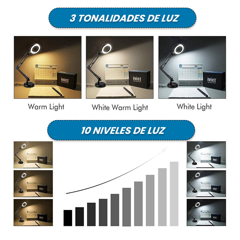 LÃ¡mpara de Escritorio Articulada con Aro de Luz y Lupa Negro