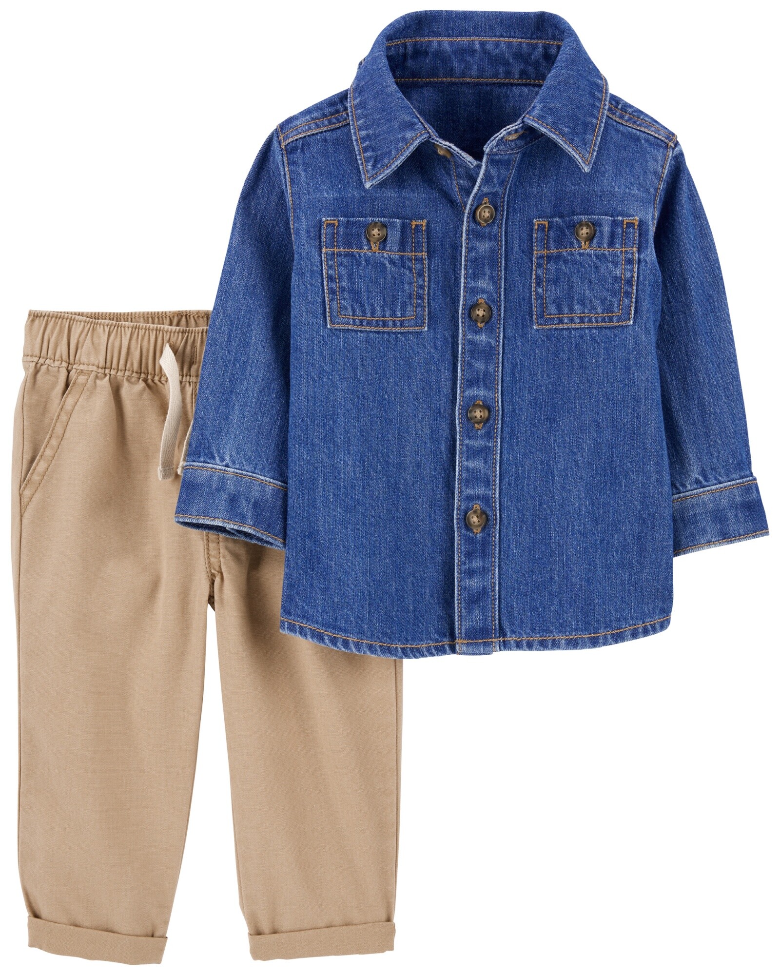 Set dos piezas, pantalón de lona y camisa jean Sin color
