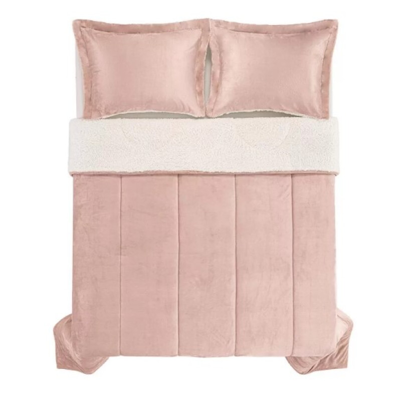 Acolchado Terciopelo y Corderito KARSTEN c/porta Almohada QUEEN Sonata Rosa con Natural