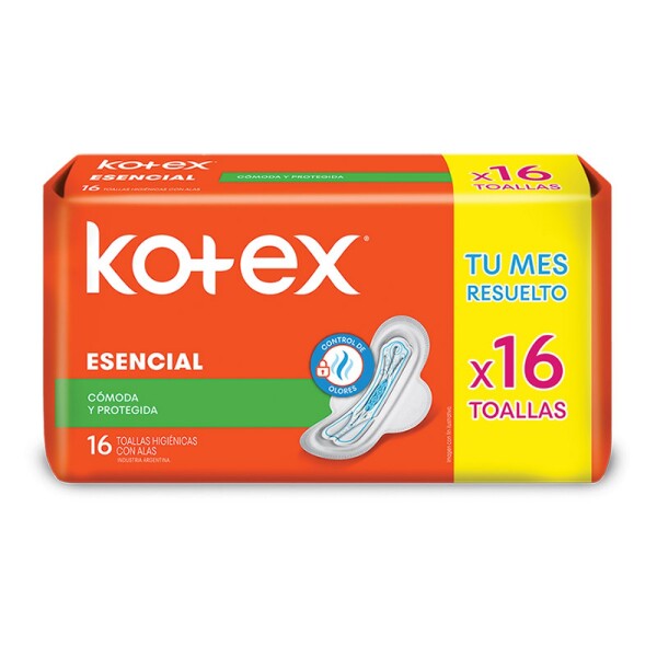 Toallas Femeninas Kotex Esencial con Alas 16 unidades Toallas Femeninas Kotex Esencial con Alas 16 unidades