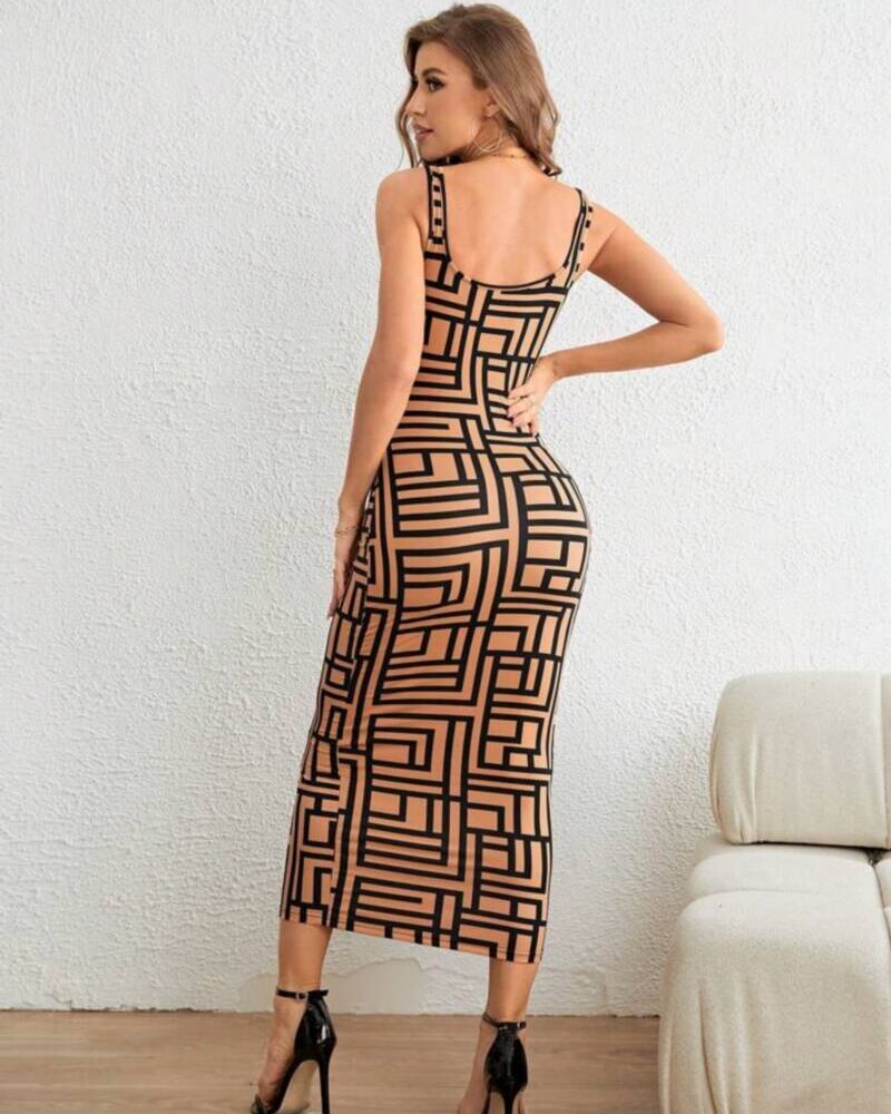 VESTIDO MIDI ESTAMPADO Beige
