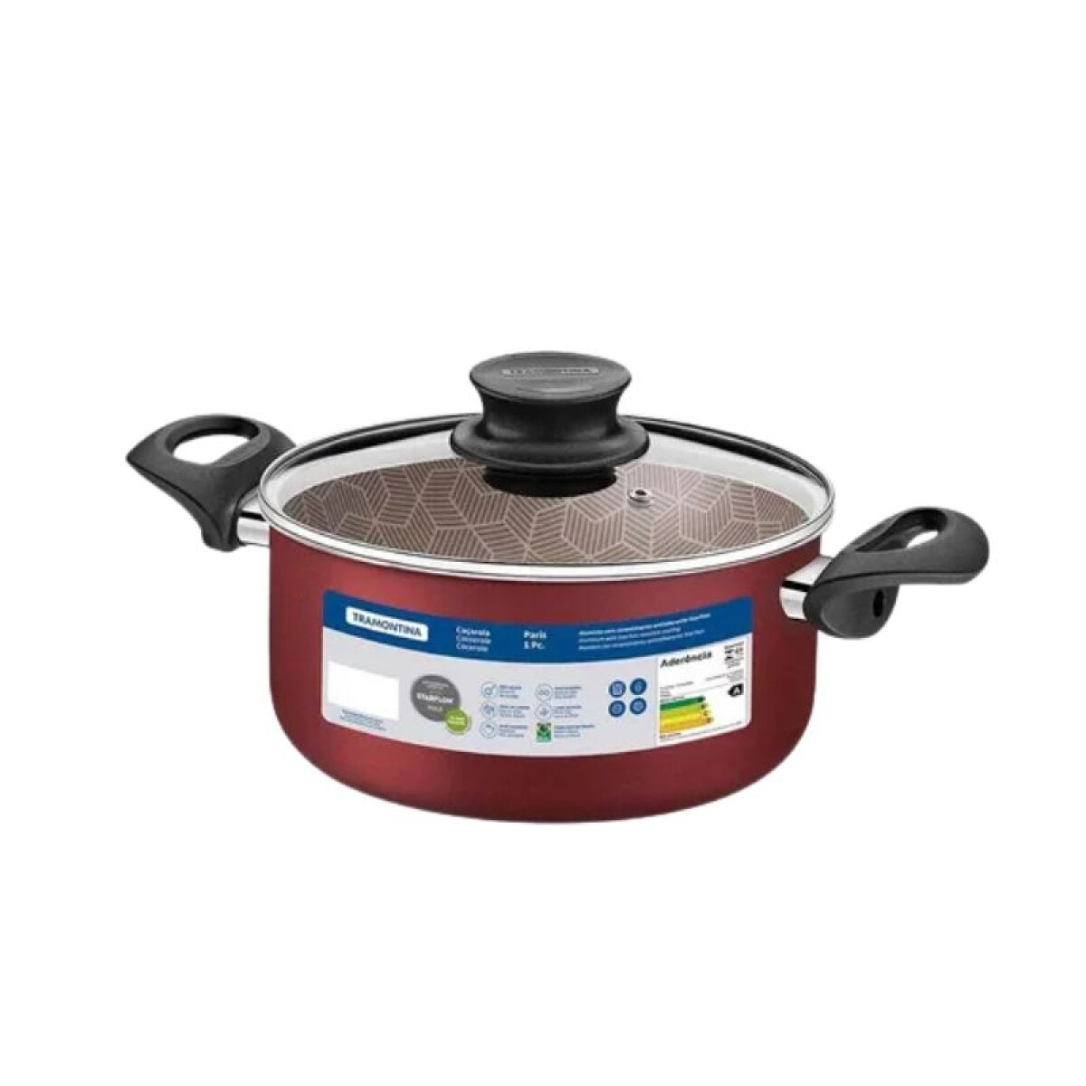 CACEROLA C/ASAS 26CM STARFLON PARIS TRAMONTINA TAPA VIDRIO 