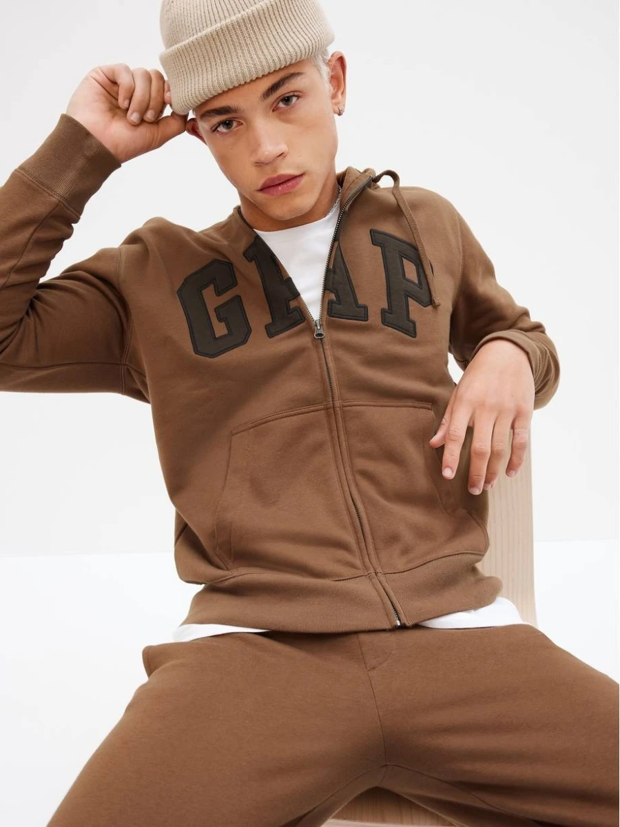 Canguro Con Cierre Logo Gap Hombre - Cozy Brown 
