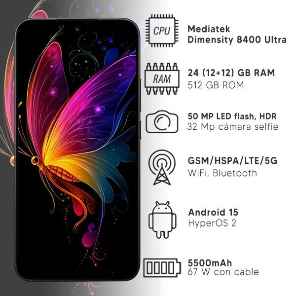 Xiaomi 15t 24gb (12+12)gb Ram 512gb 5g CEL XIAOMI 15T 12/512GB NEGRO