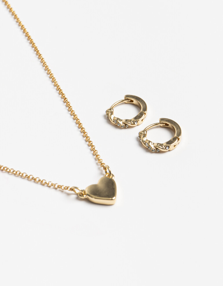 Bijouterie Set Metal Set De Aros Pasantes Y Collar Premium - Dorado