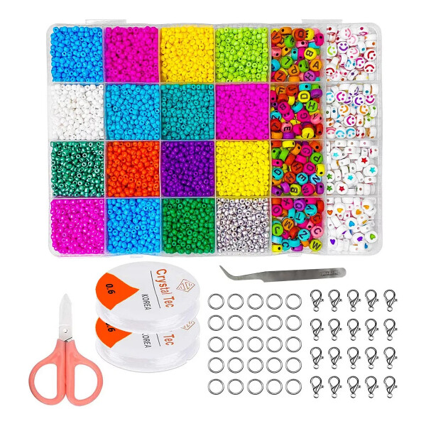 Kit de Cuentas de Colores Para Crear Pulseras y Collares, Incluye 7200 Piezas Kit de Cuentas de Colores Para Crear Pulseras y Collares, Incluye 7200 Piezas