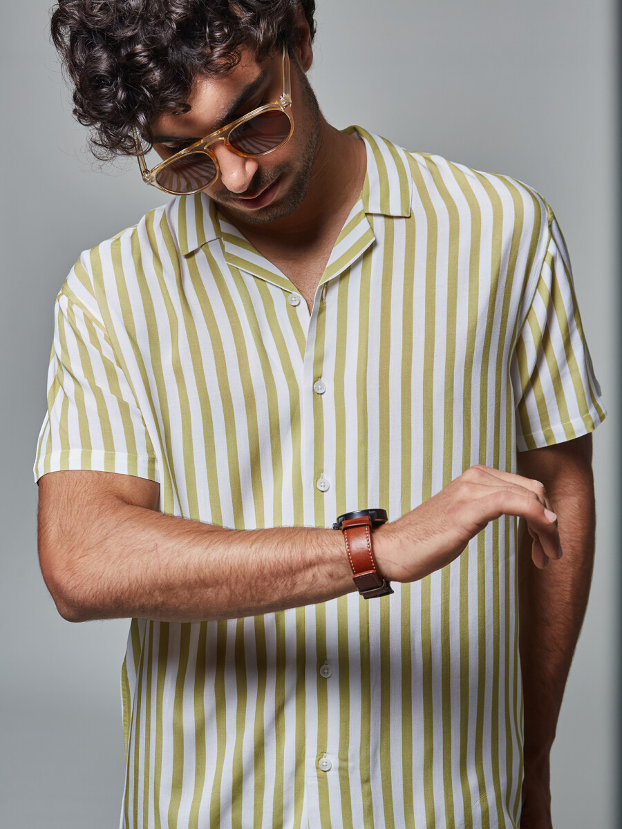 Camisa m/c rayada - verde claro 