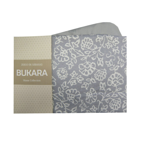 Juego Sábanas Bukara 2 Plazas 100% Microfibra 253-1 FLOR GRIS