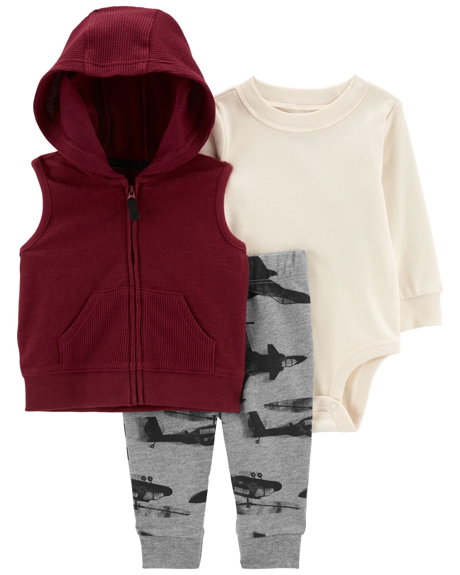 Set tres piezas chaleco de pana, pantalón y body de algodón Sin color