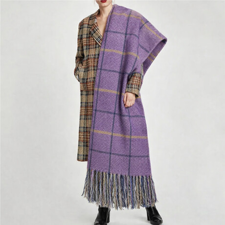 Bufanda cuadriculada con flecos - 58x180cm Violeta