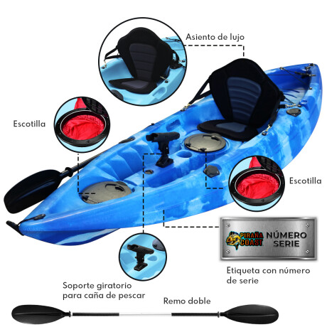 Bote Kayak Piraña Coast Lango Profesional + Asiento + Remo Azul/Violeta