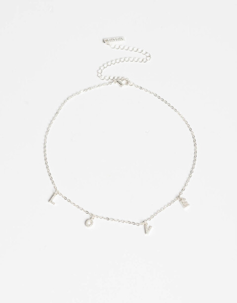 Collares Cortos Strass Collar "love" Con Cubic - Plateado