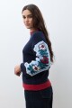 Sweater con jacquard floral nativa azul marino