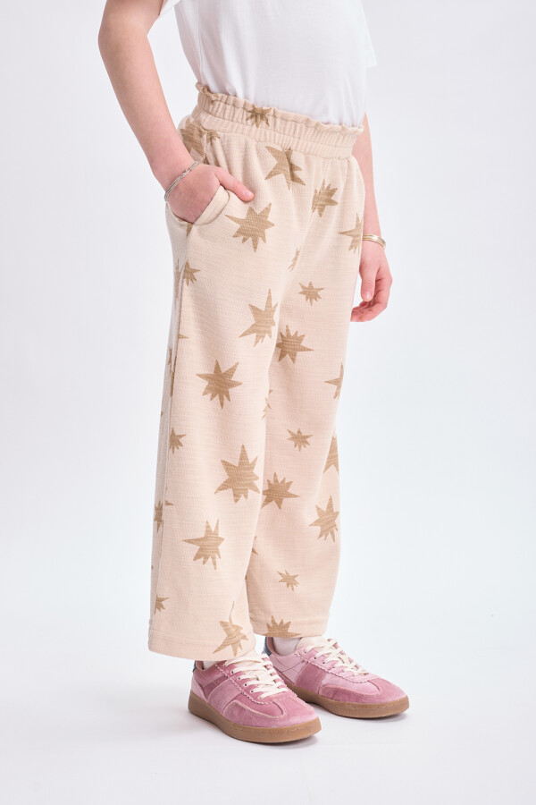 Pantalón punto cortado Estampa Estrellas Beige
