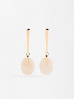 Pendientes Largos Con Círculo Perlado beige