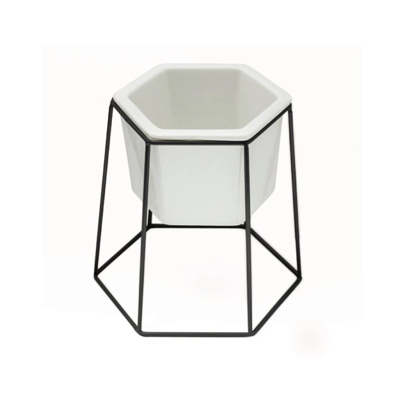 MACETA CERAMICA HEXA C/BASE D17x20CM BLANCO/NEGRO MACETA CERAMICA HEXA C/BASE D17x20CM BLANCO/NEGRO